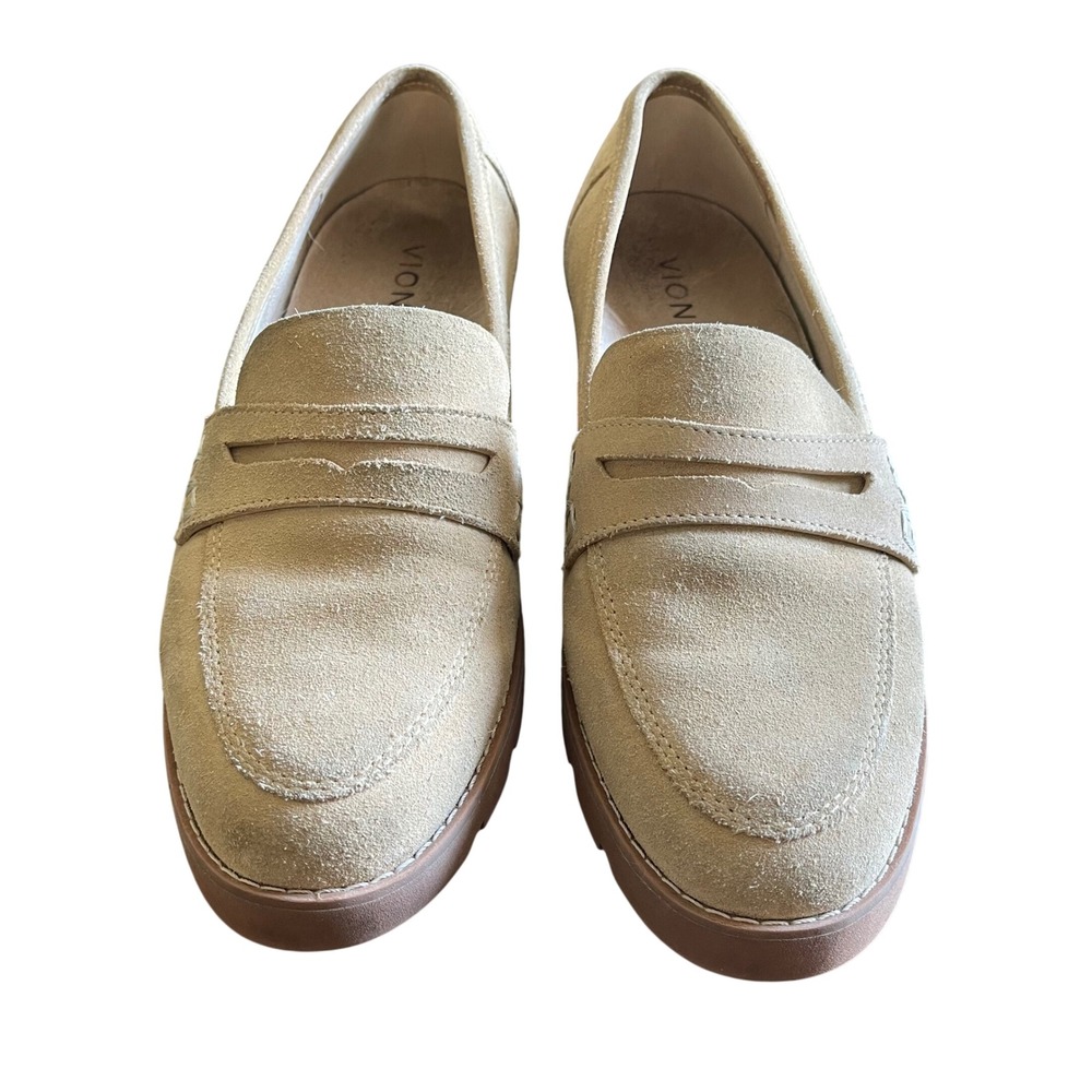 Vionic Cheryl II Womens 6.5 Sand Suede Penny Loafers Lug Sole Platform Shoes
